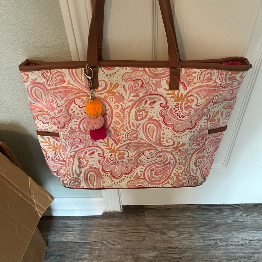 Thirty one Paisley Tote Bag with Pom Pom Charm